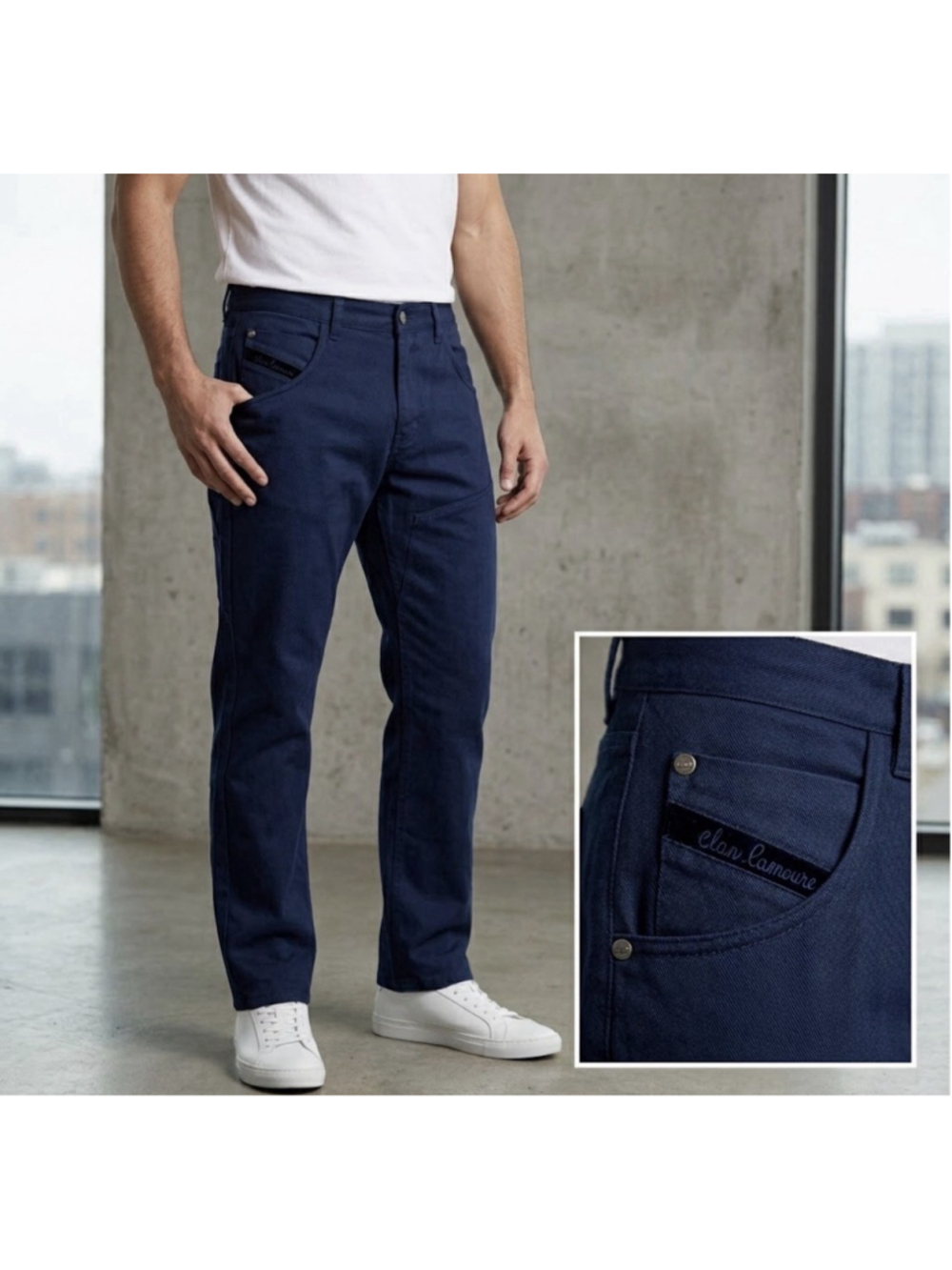 Class Roberto Cavalli Designer Navy Blue Pants w/Velvet & Zipper Details Unisex